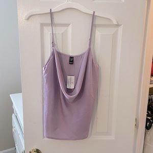 Lilac, scoop neck satin crop tank